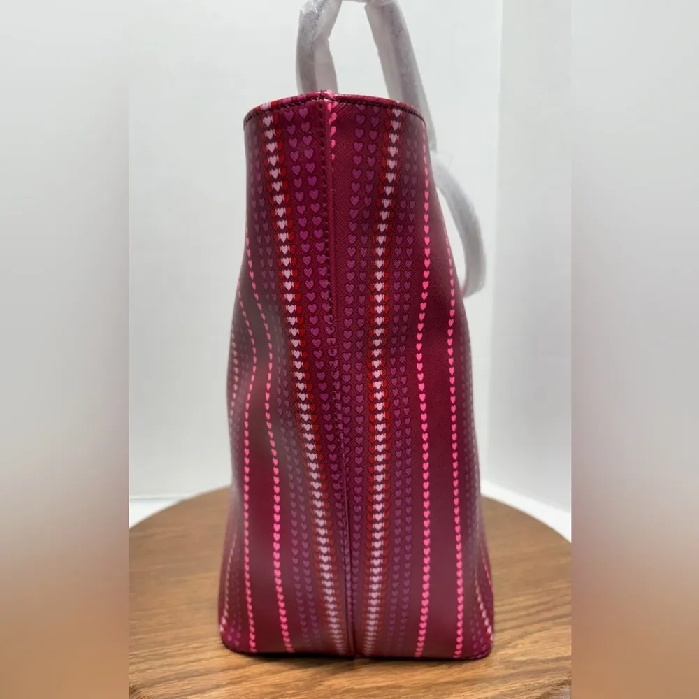 Kate Spade Shore Street Heart Stripe Margaretta Carryall Burgundy Tote Bag NWT - Image 4