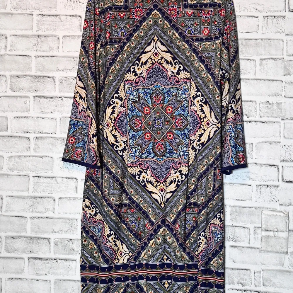Westport Blue Red 3/4 Sleeve Casual Dress Bohemian boho style size 12 mini dress - Image 5