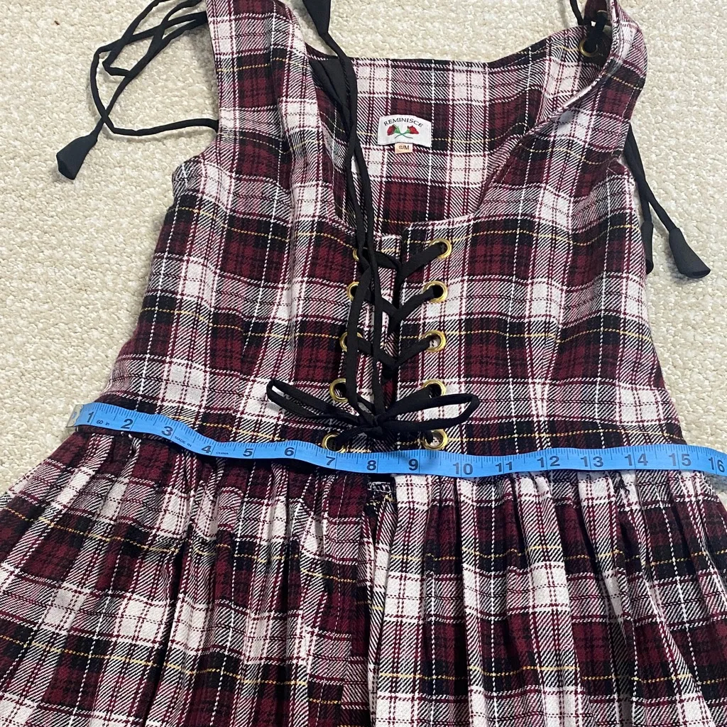 This is a plaid midi dress with a lace - Image 10