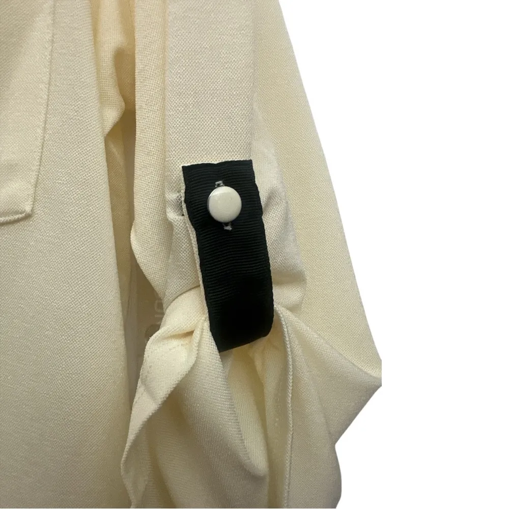 Sunny Leigh Button Front Mesh Blouse Size Large In Pearl White Roll Tab Sleeve - Image 3