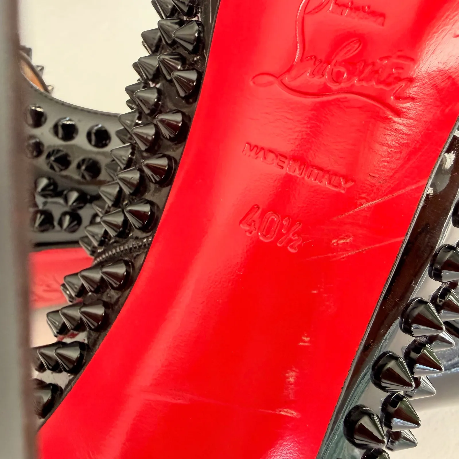 Christian Louboutin Lady Peep Spikes 40.5 140mm Black Patent Platform Heels Pump - Image 7