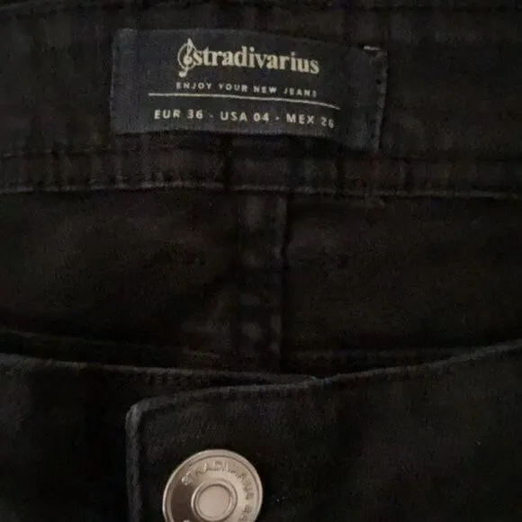 Stradivarius Womens Size 4 Distressed Ripped High Waisted Black Jeans - Image 7