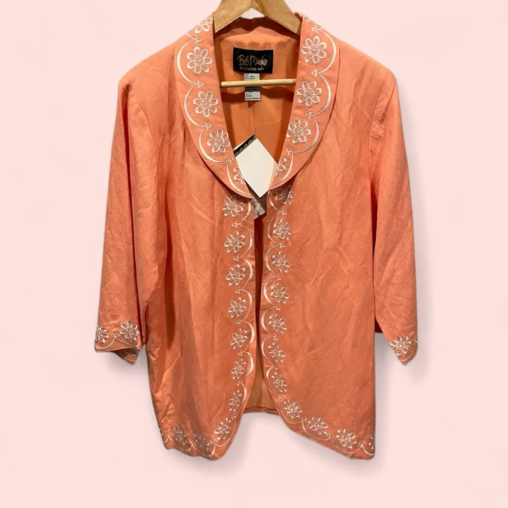 Cute Bob Mackie NWT peaches and cream linen blend oversized blazer embroidery - Image 2