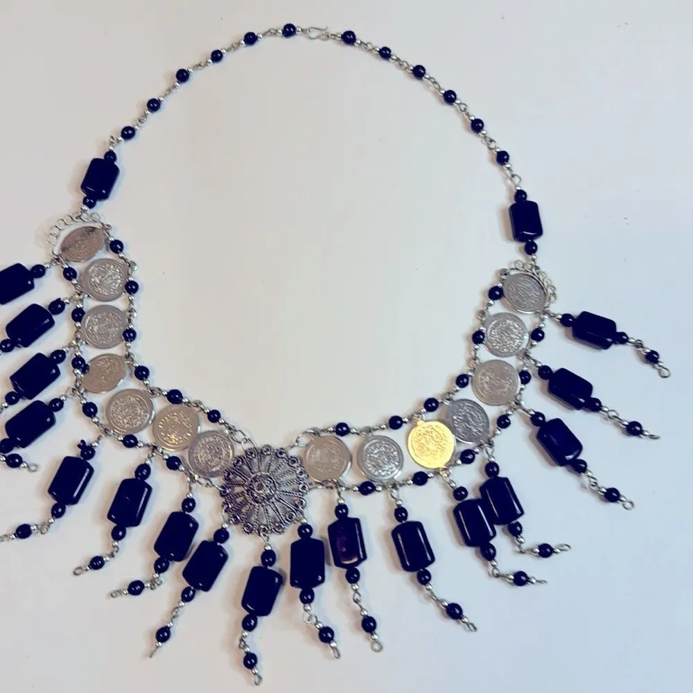 OOAK Handcrafted Multimedia Black/Silver Statement Necklace Lobster Clasp - Image 2