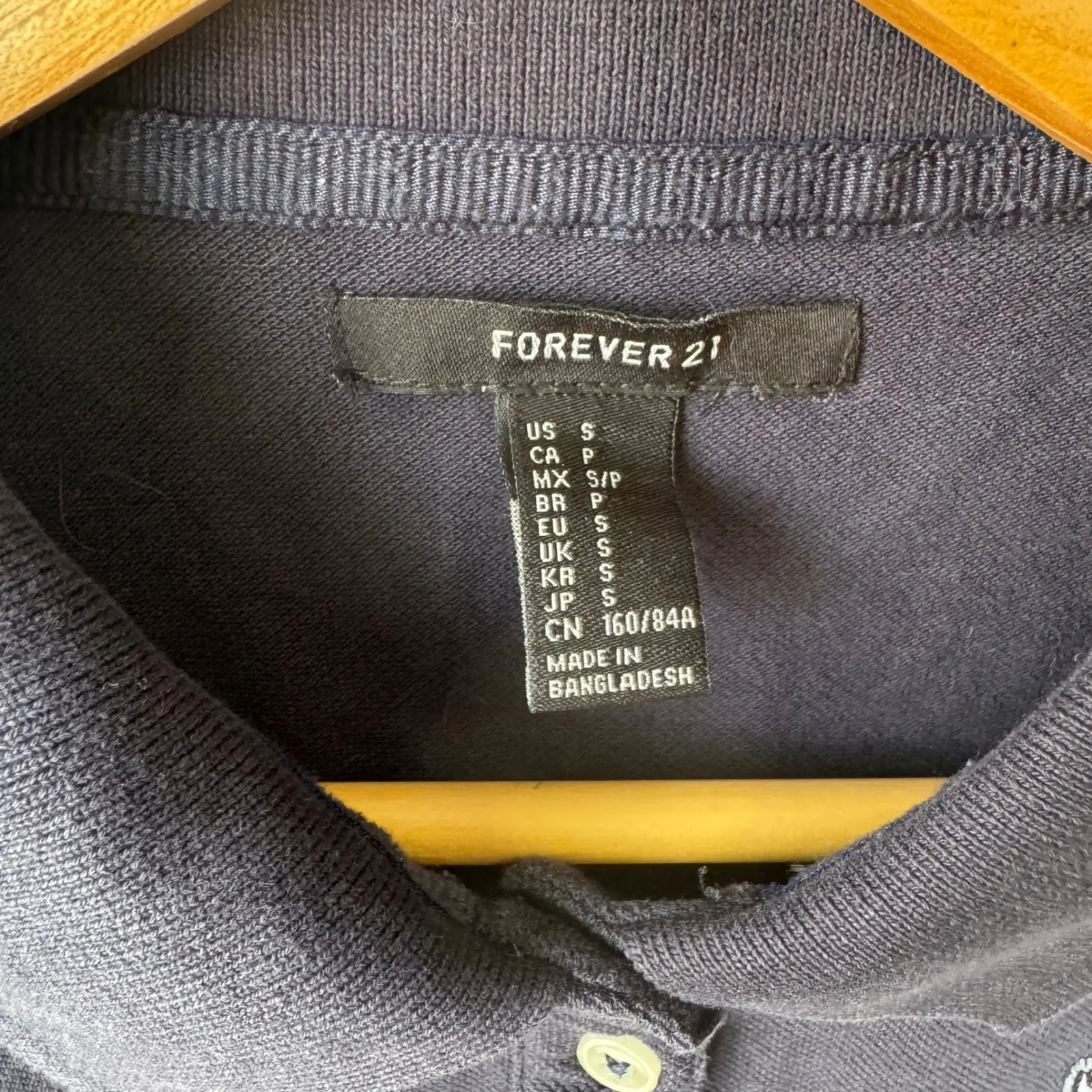 Forever 21 Crop Top Polo Shirt Cat Embroidery Short Sleeve Navy‎ S - Image 4