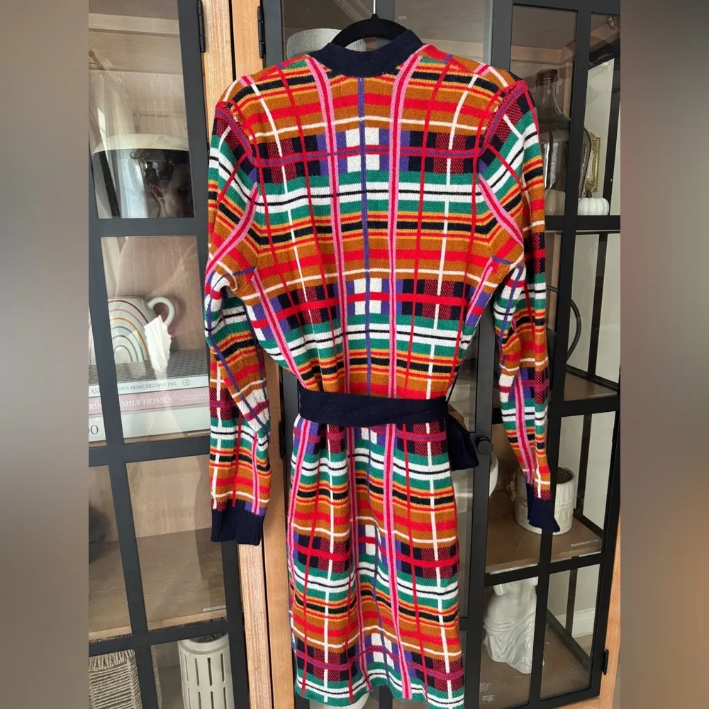 Anthropologie Moth Williston Plaid cardigan colorful knit tie waist coat sweater Red Size M - Image 3