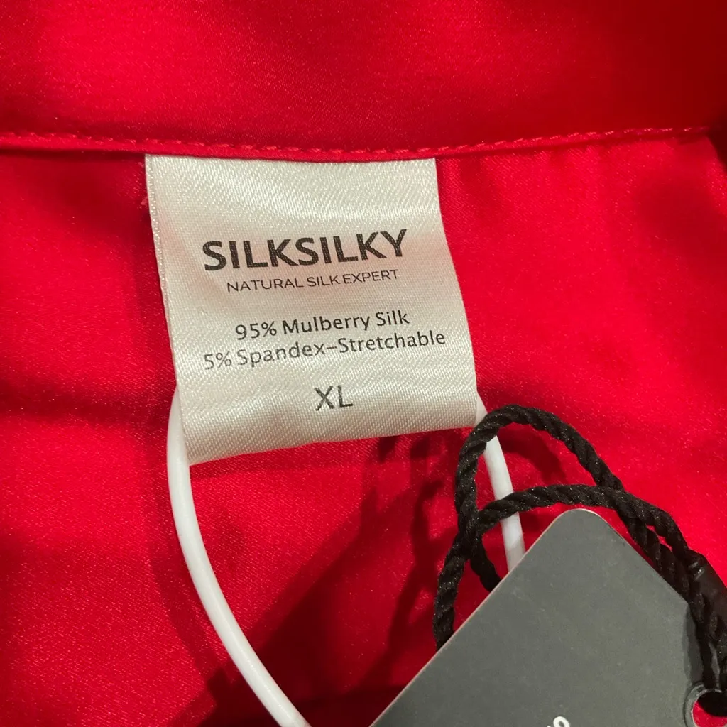 NWT RED SILK SILKY LONG SLEEVED BLOUSE/PAJAMA TOP Size XL - Image 8