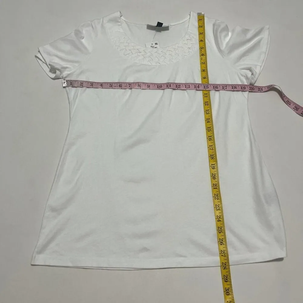 Women's Karen Scott Braided Neck T-Shirt White Medium Tee Shirt Casual Bright‎ - Image 3
