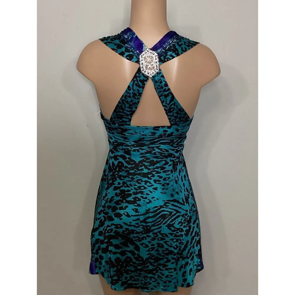 New. SKY 100% silk animal print dress with diamond belt. Normally $248 Blue Size XS - Image 7