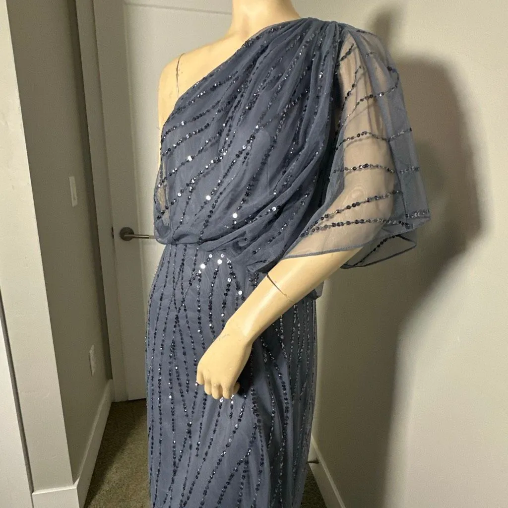 Adrianna Papell Sequined One-Shoulder Gown - Image 8