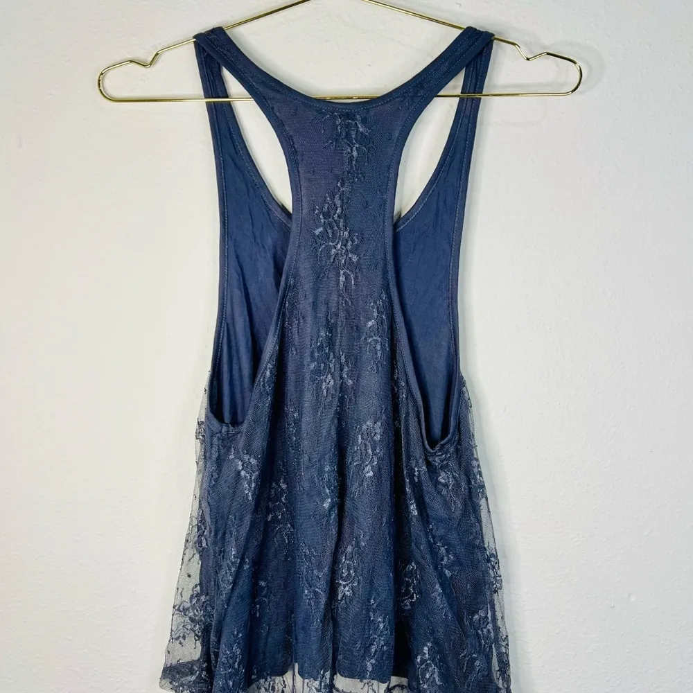 Active Basic Women's Gray Lace Racerback Tank Top Small Flowy Boho Chic - Image 7