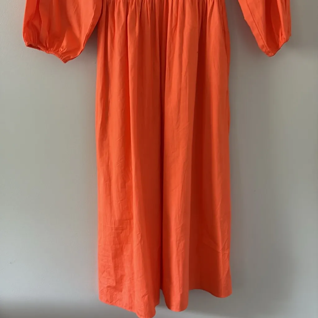 J. Crew V-neck midi dress in cotton poplin smocked orange size XS - Image 5