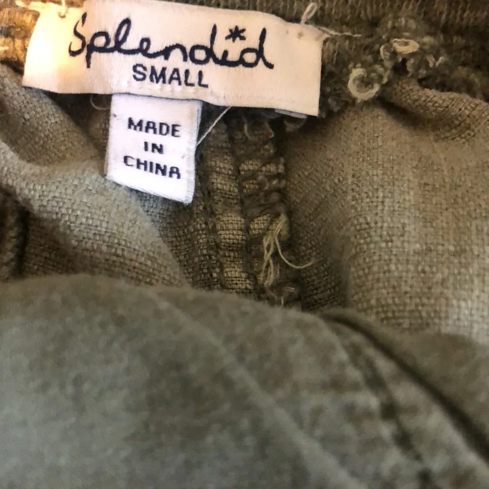 Splendid Dockside Linen Drawstring Shorts Sz. S Olive Green Fringe Hem Pull On - Image 6