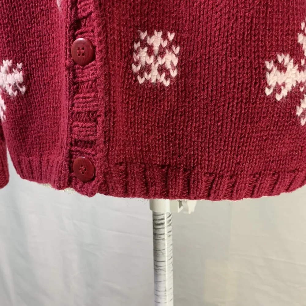 Vintage Nordic Red and White Snowflake Cardigan Sweater Size… - Image 5