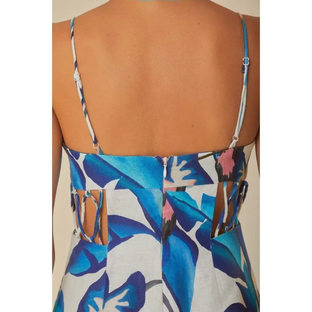 NWOT FARM RIO Linen Off-White Blue Foliage Maxi Dress Size L - Image 5