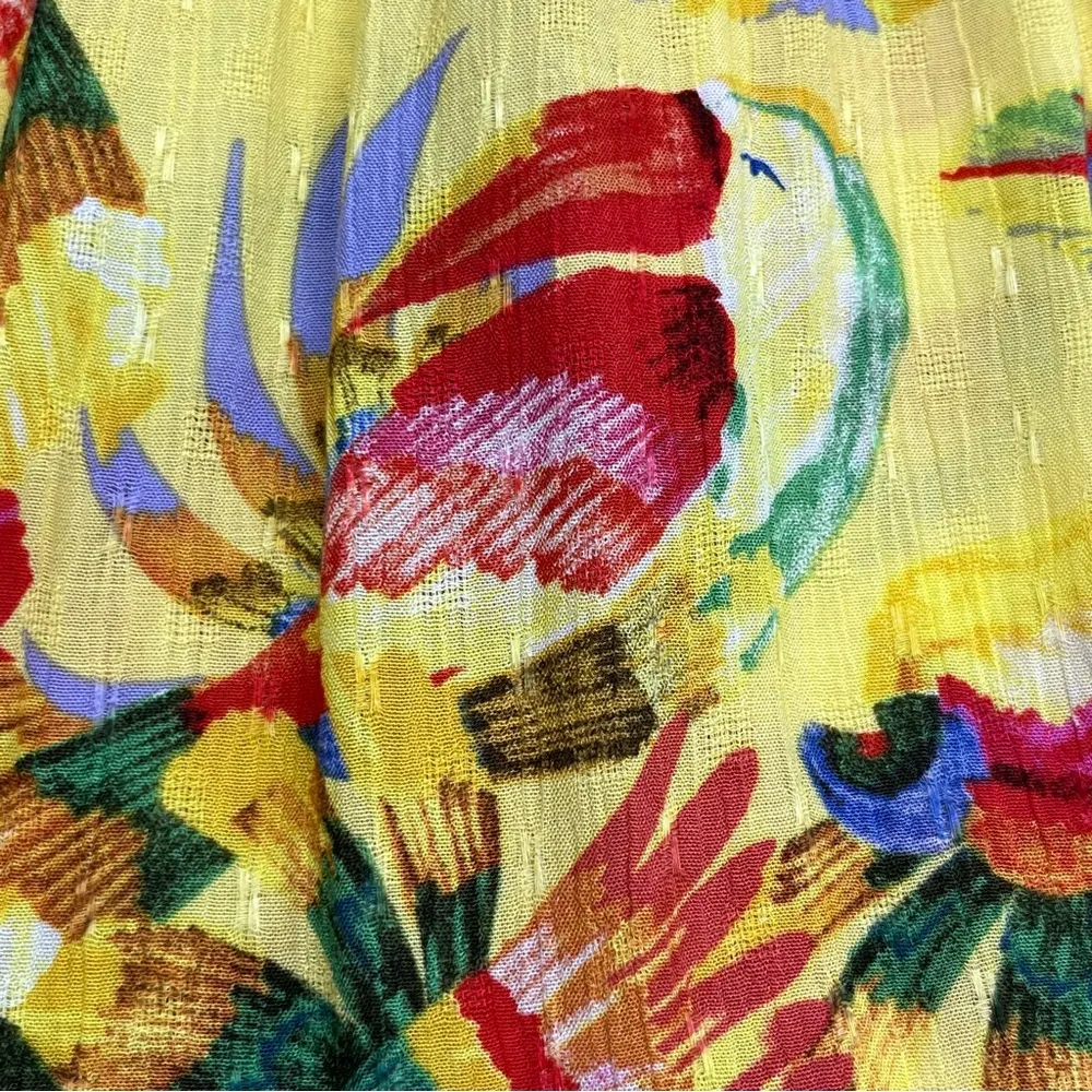 Christian Siriano Tiered Boho Tropical Midi Skirt Size Medium Yellow Toucan Bird - Image 5