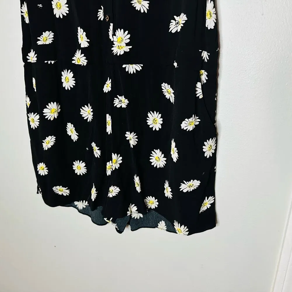 KATE SPADE Women's Black & White Daisy Dot Floral Button Front Romper Size 8 - Image 6