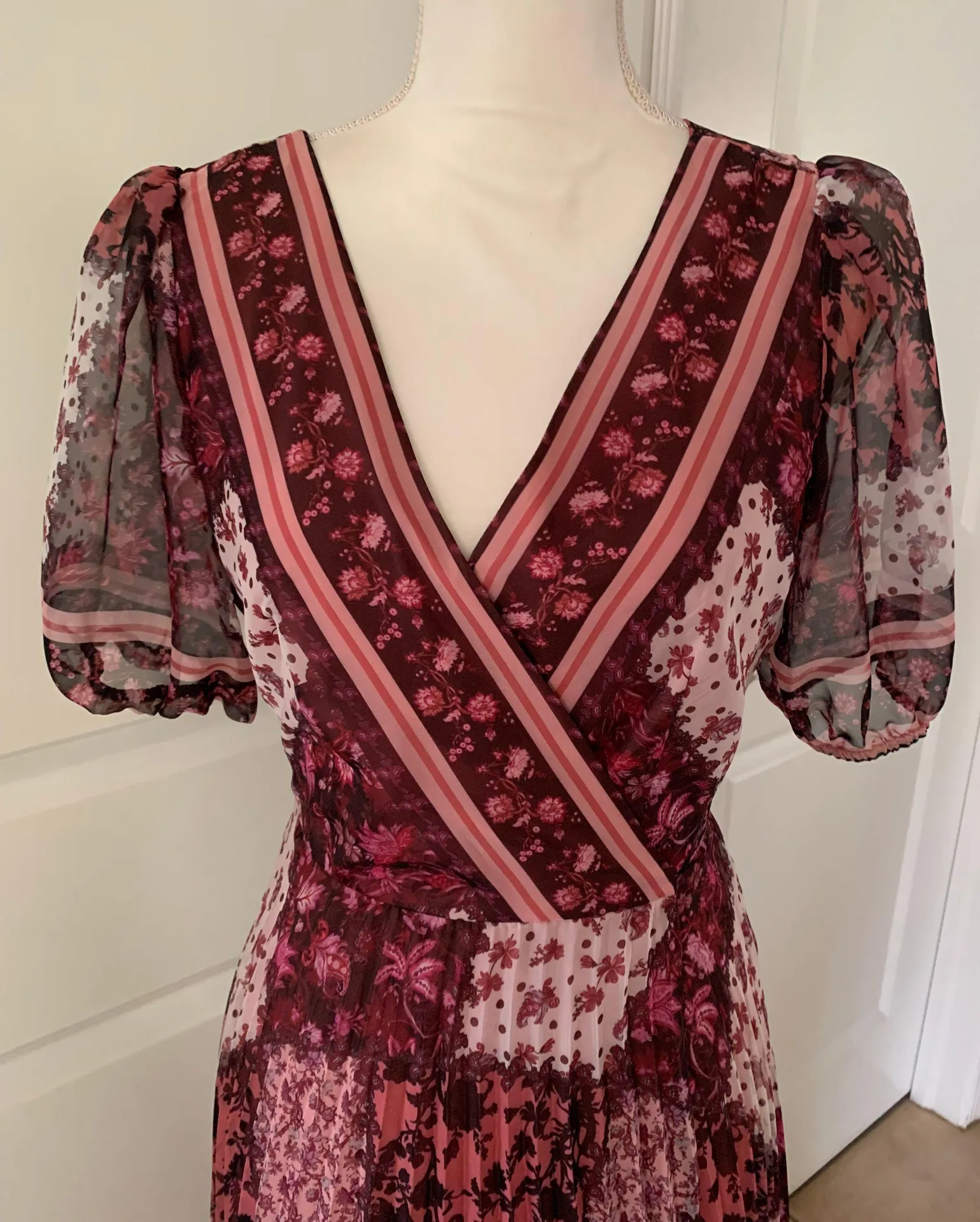 Marchesa  Floral Print Chiffon Midi Wrap Dress - Image 9