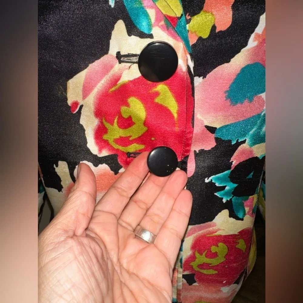 EUC Molly & Maxx Jacket Collared Flower Pink Red Multi Open Front Lined Size S - Image 4