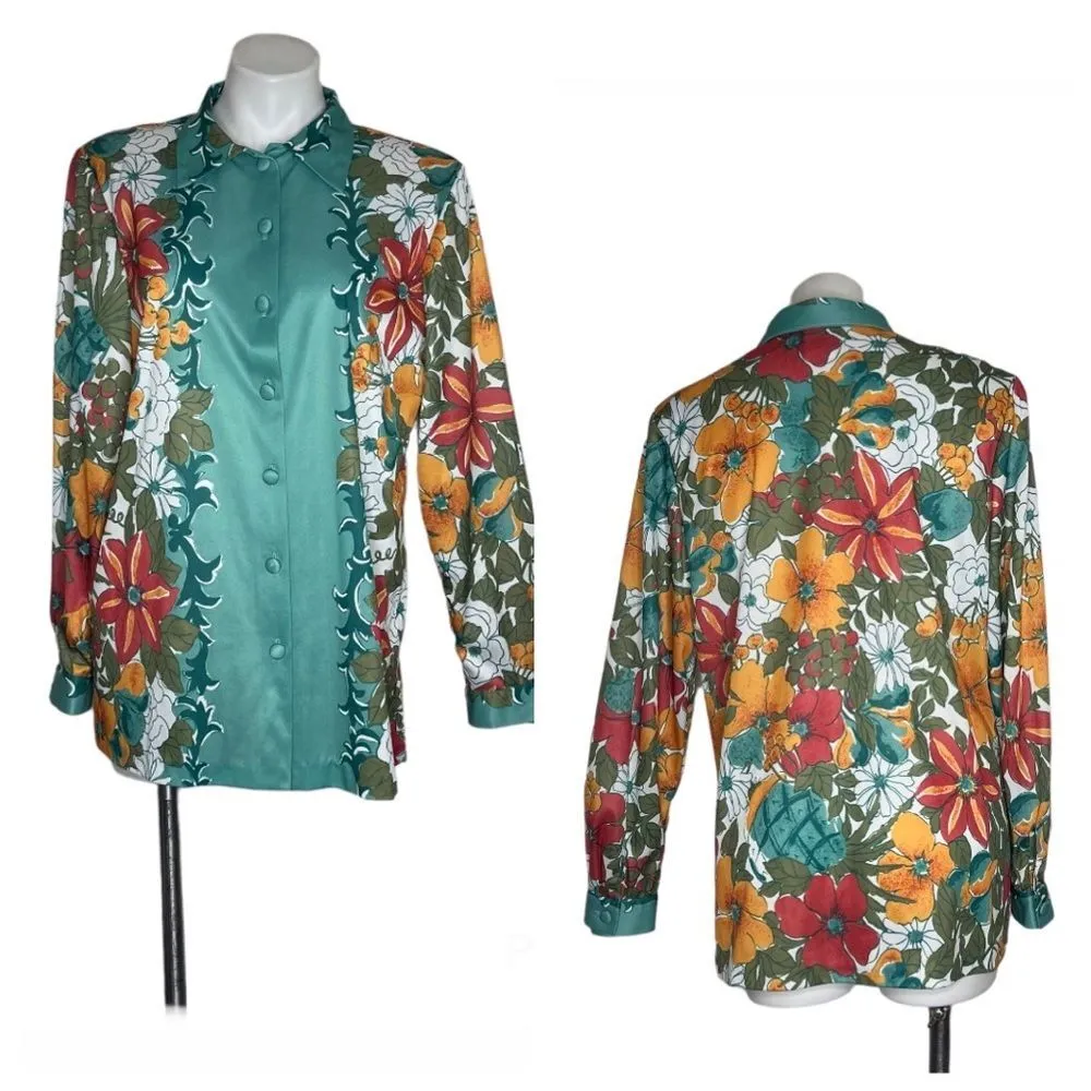 Vera VINTAGE Women’s Floral Shirt Fabric Buttons Bold Print Size 12 Made in USA - Image 11