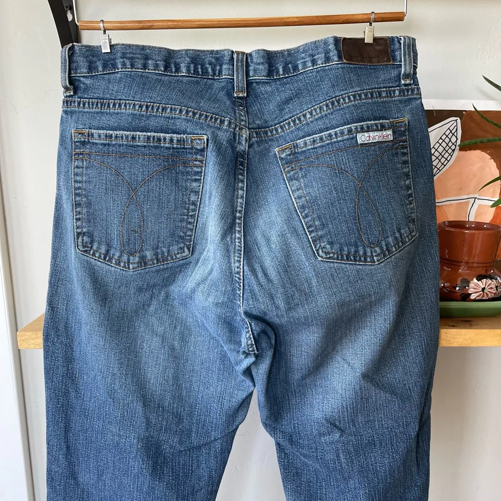 Vintage Calvin Klein Medium Blue Denim Bootcut Jeans Signature Pockets Sz 8 - Image 2