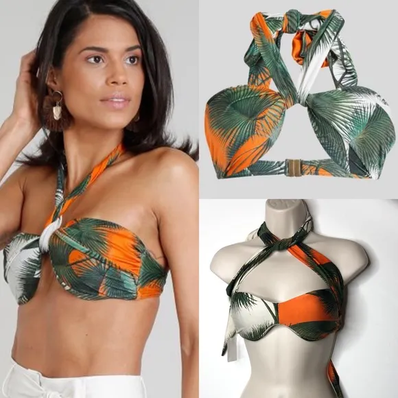C&A Agua de Coco Brazilian jungle print in green orange bikini top New NWT XS - Image 2