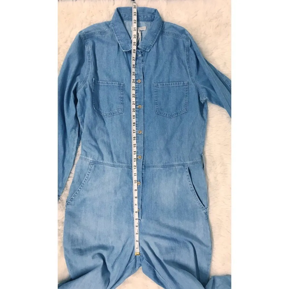 OUTERKNOWN Wyatt Long Sleeve Button Front Denim Jumpsuit Blue Size Medium‎ New - Image 14