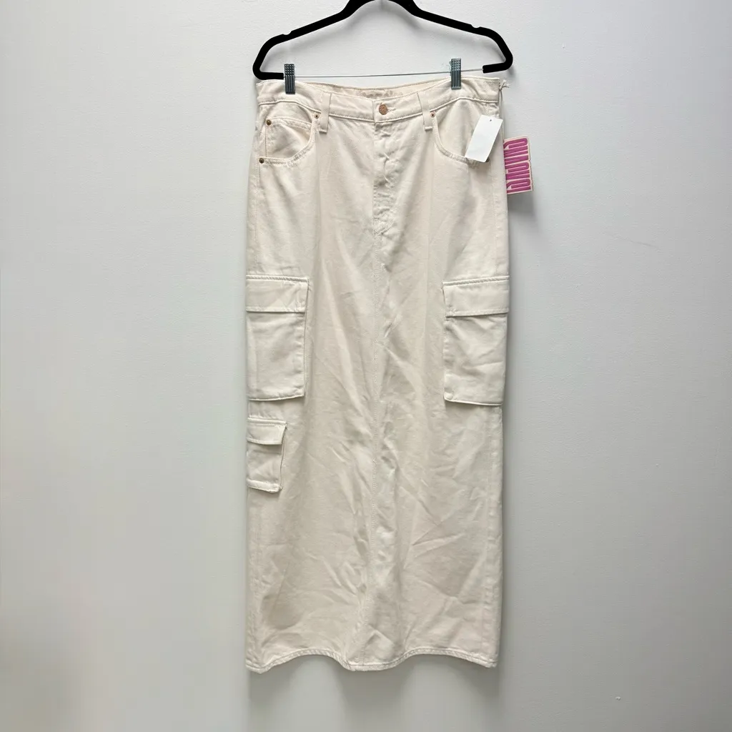 NWT Mother Snacks The Fun Dip Cargo Maxi Skirt, Natural Denim Cream | 30 White - Image 4