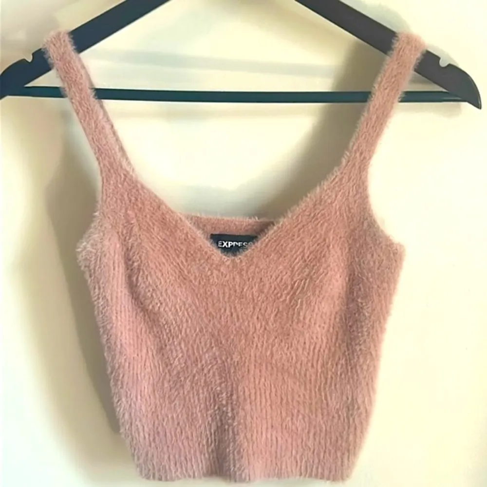 Express Eyelash Ribbed Knit Cropped Fuzzy Sweater Cami Tank Top - Image 4