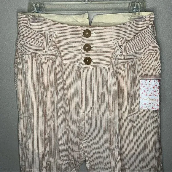 NEW Free People neutral cotton striped high rise pants women's size XS 2 - Image 5