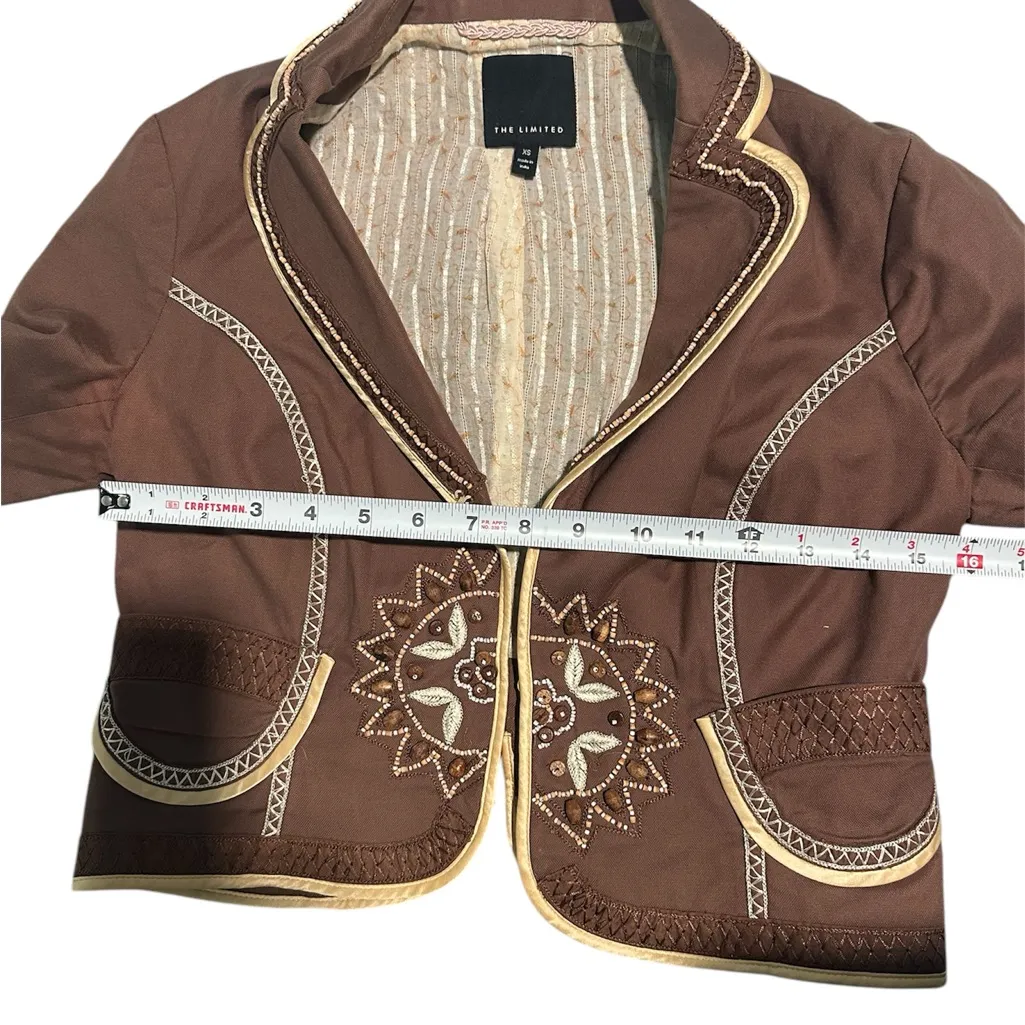 The Limited  brown blazer linen satin piping beaded size‎ XS - Image 4