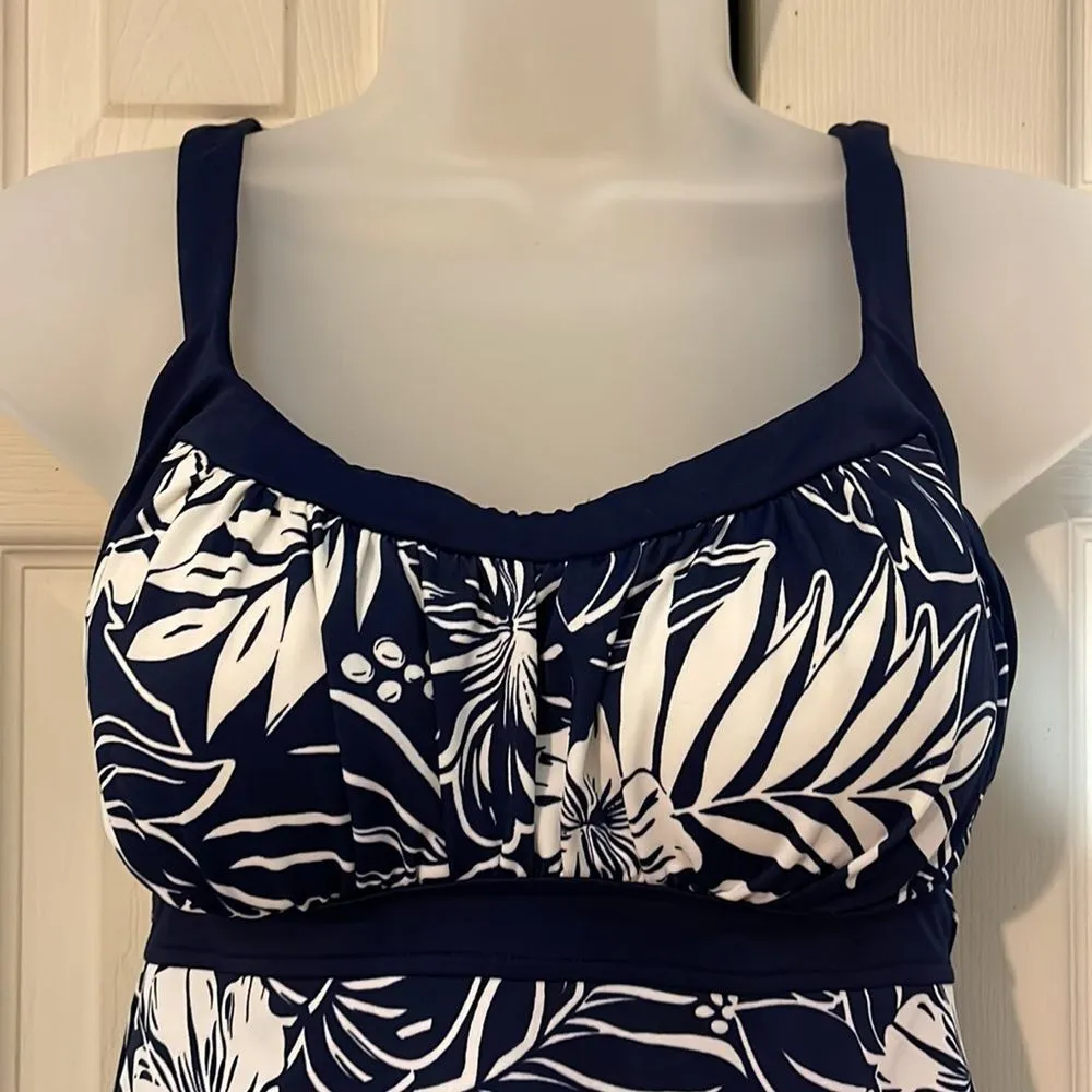 Jamaica Bay Vintage 1990s Y2K Navy Blue and White Hawaiian Print Tankini Top 8 - Image 5
