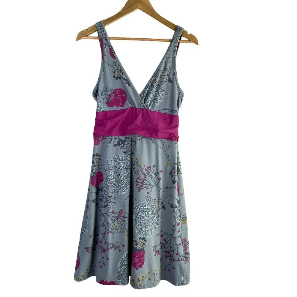 Patagonia Margot Organic Cotton Dress‎ in Grey Pink Floral Sleeveless, Small - Image 8