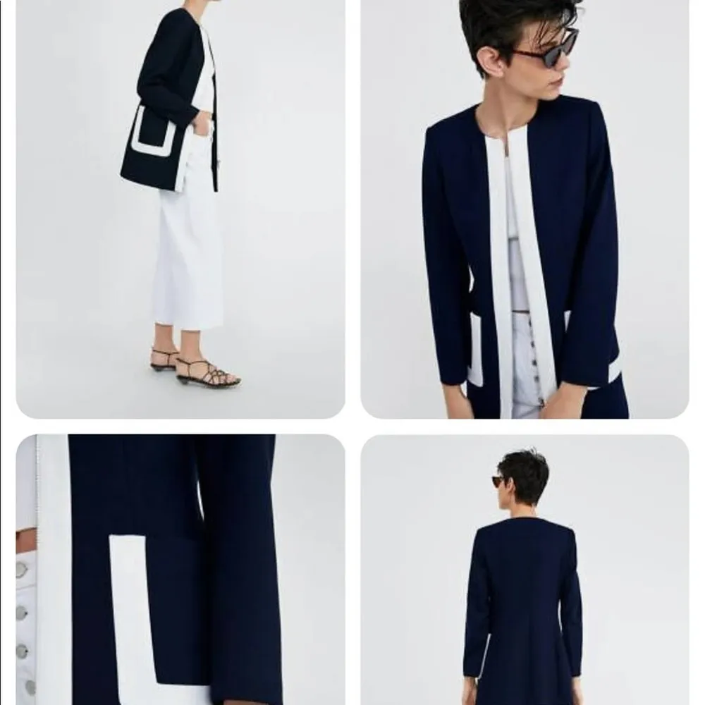 Zara Navy White Two Tone Zipper Nautical Jacket Small - Image 14