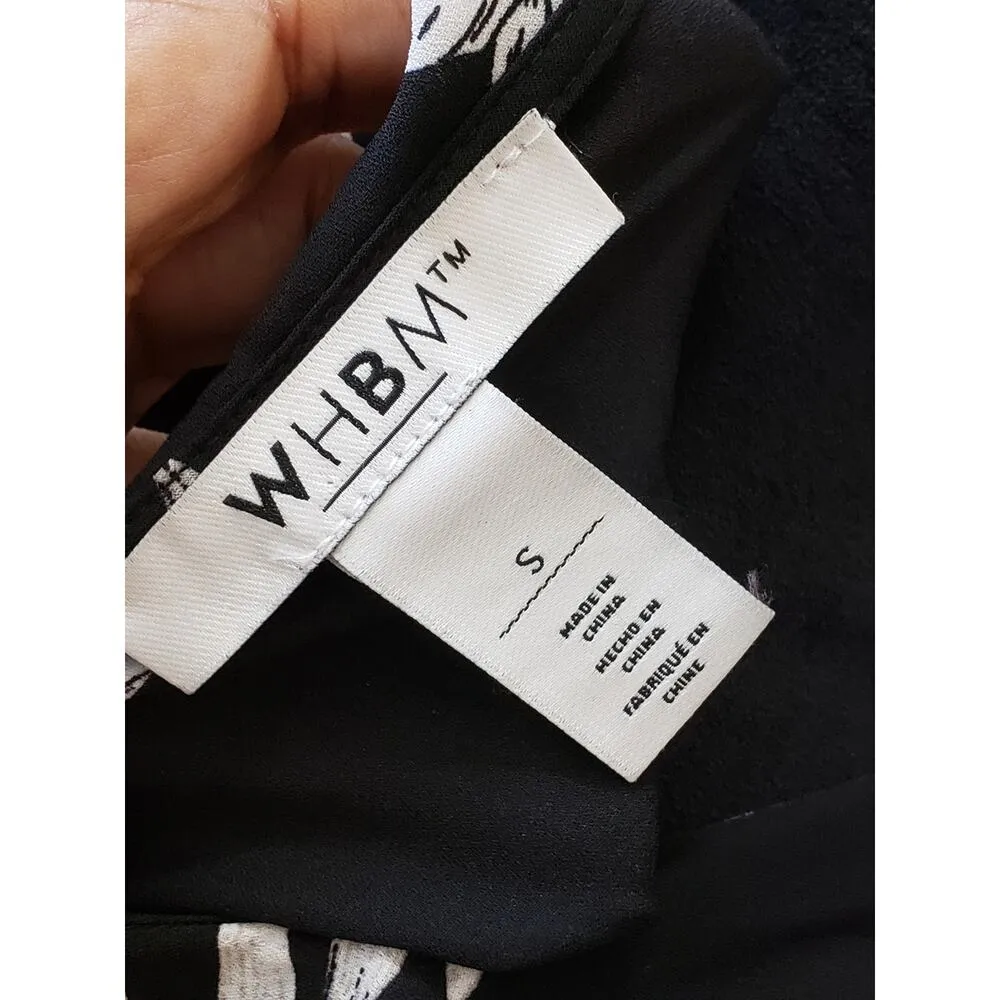 White House Black Market Tank Top Women Small Black White Floral Ruffle Tie Neck - Image 3