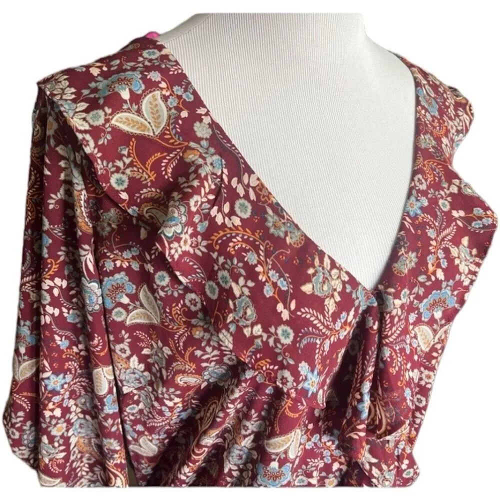 Womens Forever 21 + A-Line Burgundy Floral Print V Neckline Romper - Sz 3X - Image 4