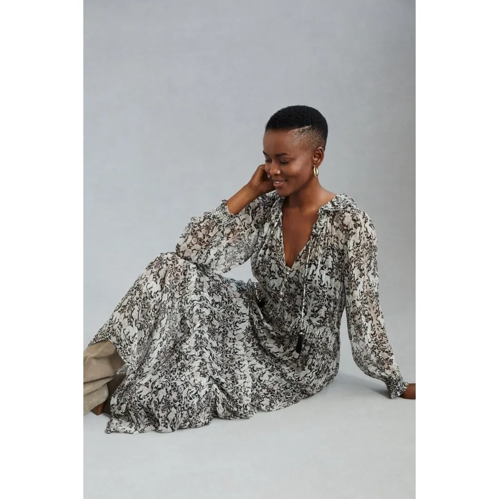 NWT Anthropologie The Marais in Black & White Rabbit Print Chiffon Maxi Dress 1X - Image 10