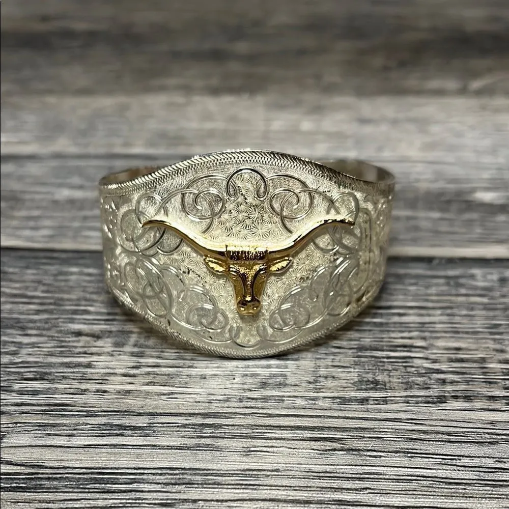 Vintage silver cuff with gold longhorn - Image 3