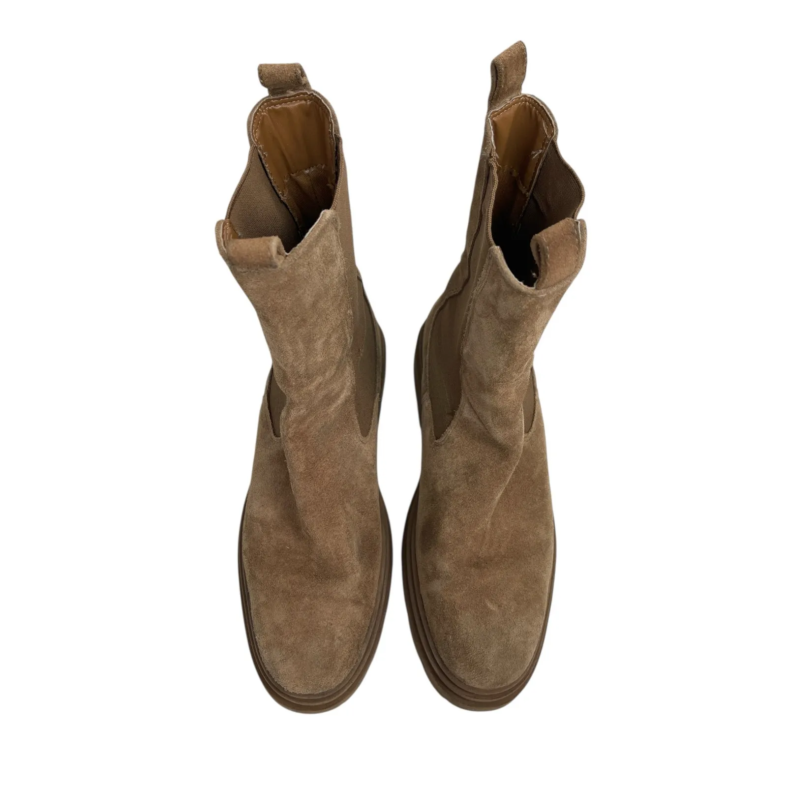 ZARA Womens Brown Suede Side Gore Chunky Sole Round Toe Ankle Chelsea Boots 10.5 - Image 2