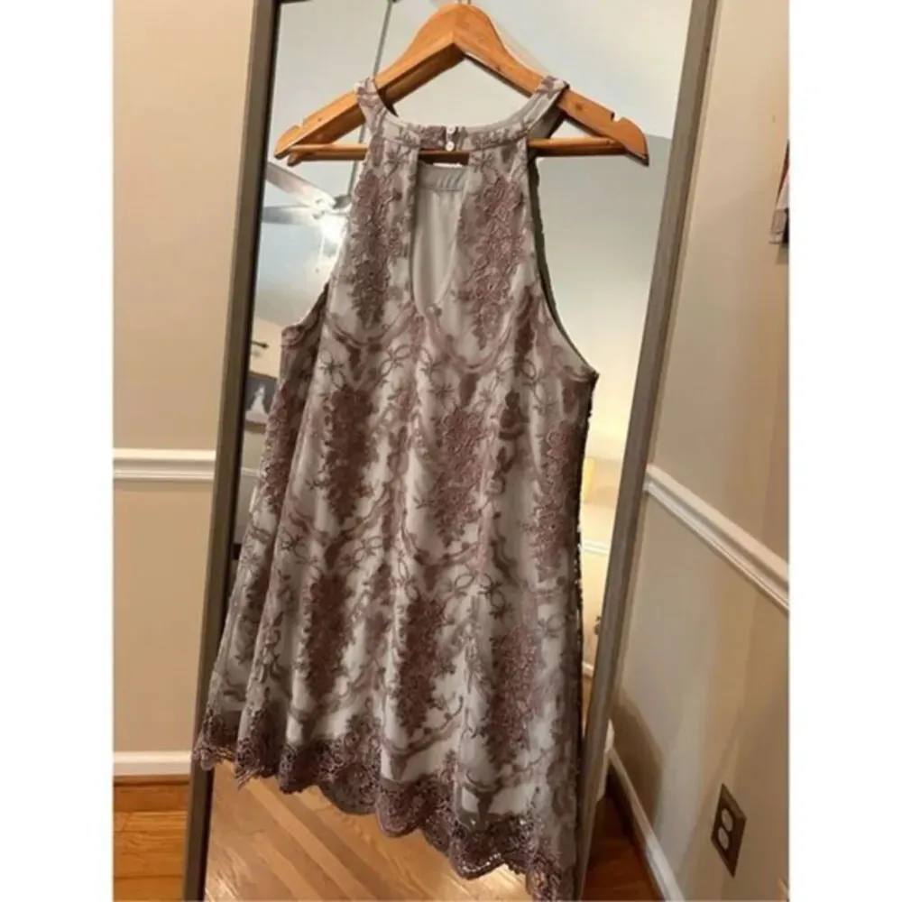 Altar'd State Mila Dress Women Medium Ice Blue Taupe‎ Lace - Image 4