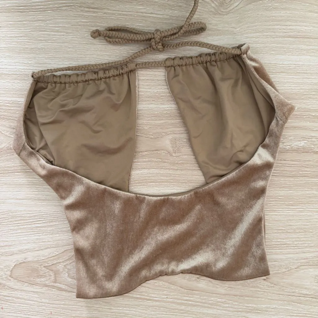 Frankies Bikinis Medium Suki Crushed Velvet Set Tan Beige Swim Minimal Cheeky - Image 5