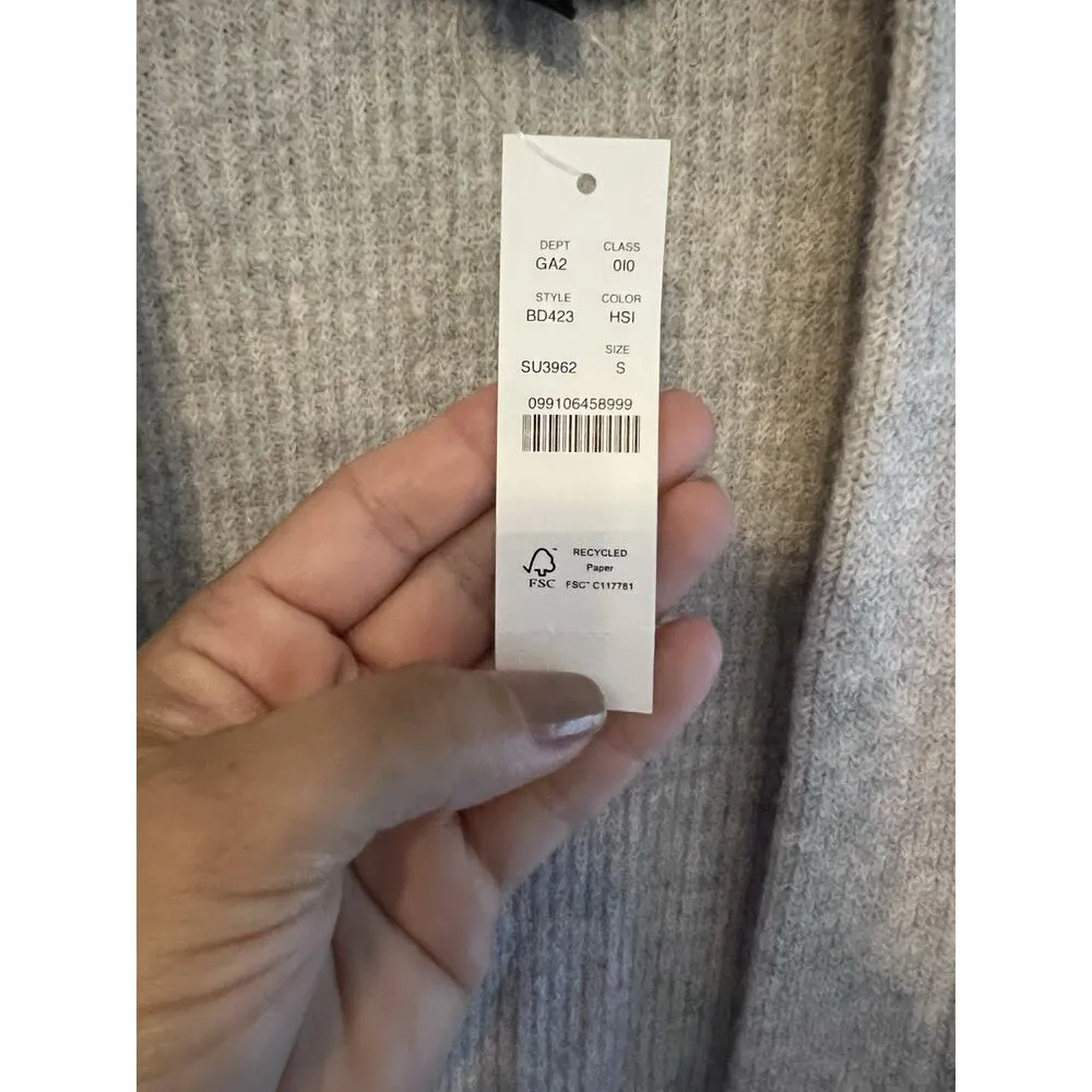 J Crew Small Cardigan Gray Merino Wool Blend Open Front Long Balloon Sleeve NEW - Image 3