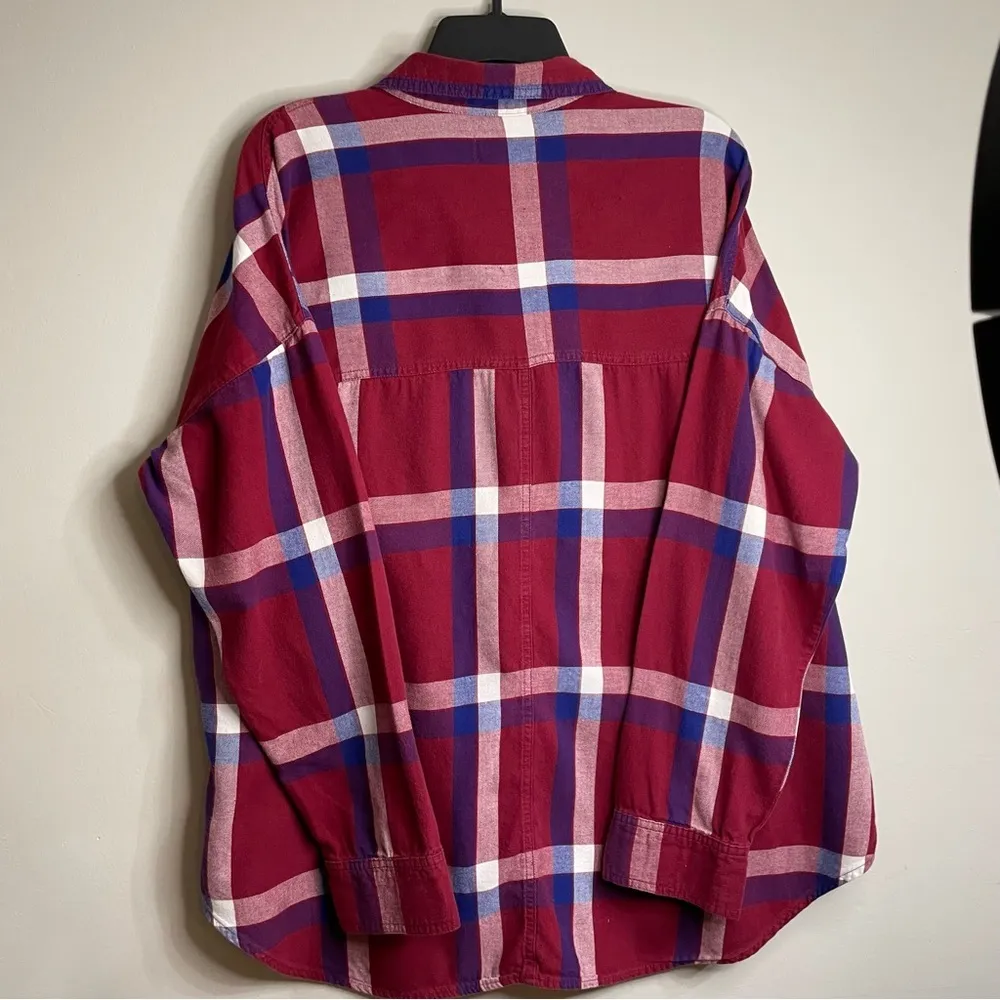 Women’s Old Navy Boyfriend Red Plaid Button-Up Shirt - Image 2