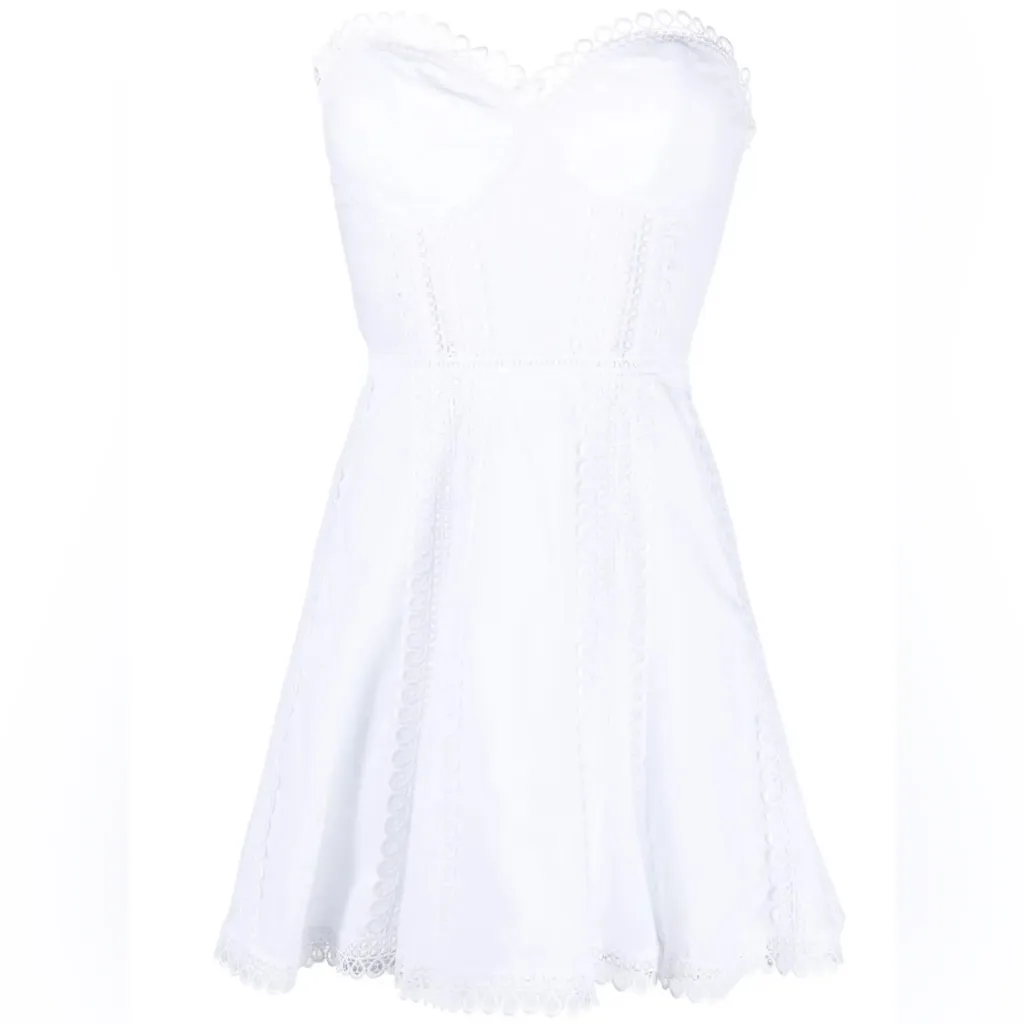 NEW NWT Charo Ruiz Ava Short Strapless Lace Eyelet Dress In White - Image 3
