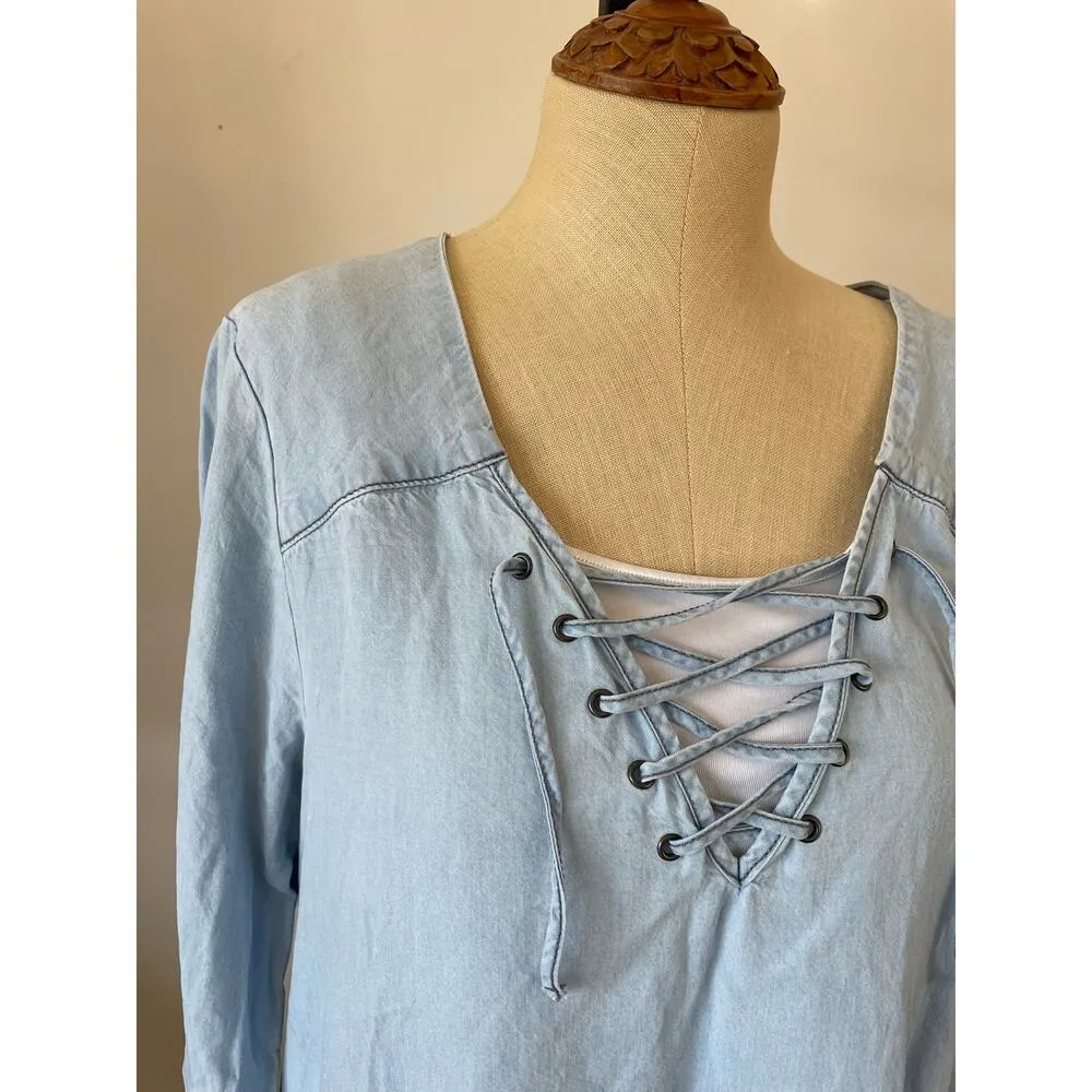 Sanctuary womens knee length long sleeve Jeans dress Lyocell size L - Image 2