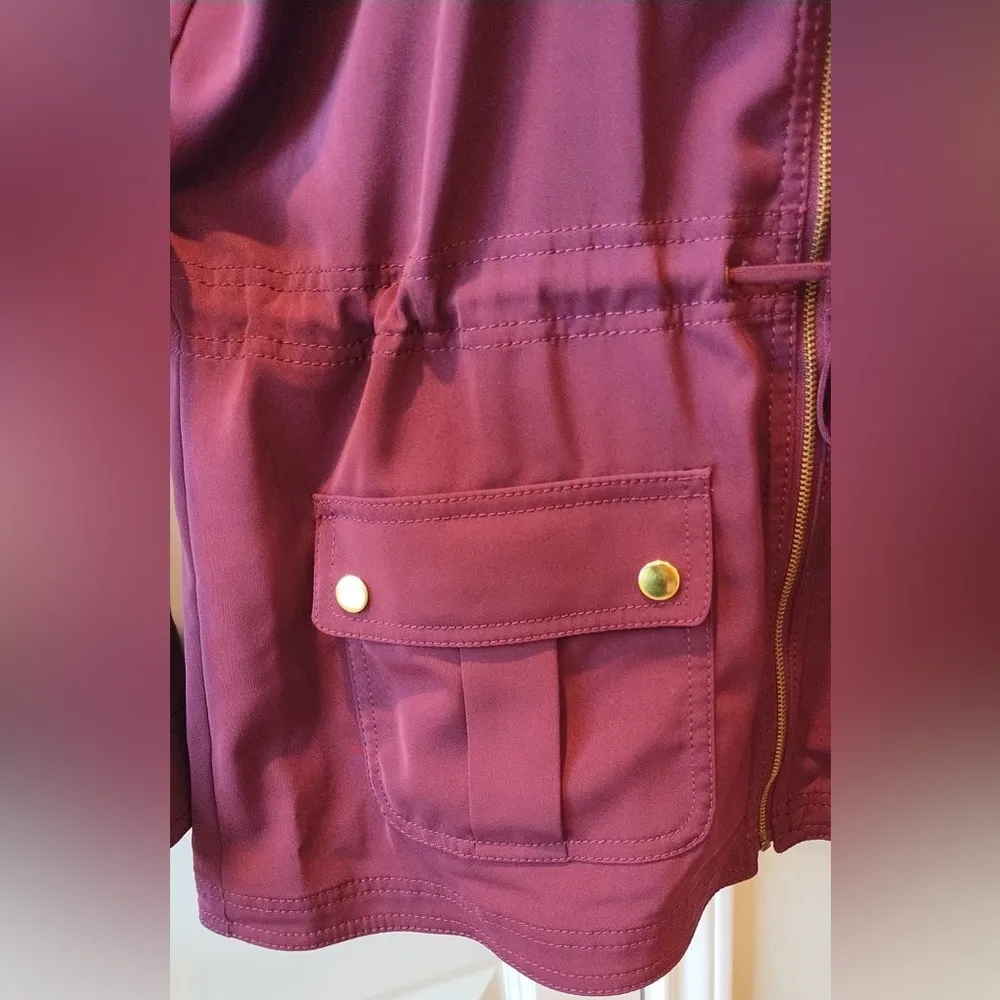 White House Black Market Womens Size 8 Jacket Wine Burgundy Long/Rolled Sleeves - Image 4