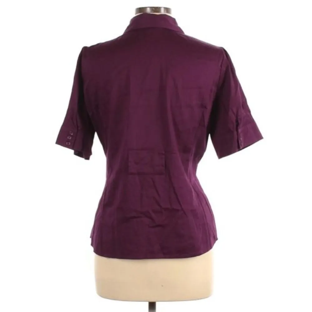 Apt. 9 Stretch Top L Button Down Top Belted Eggplant Purple Career Office Work - Image 3