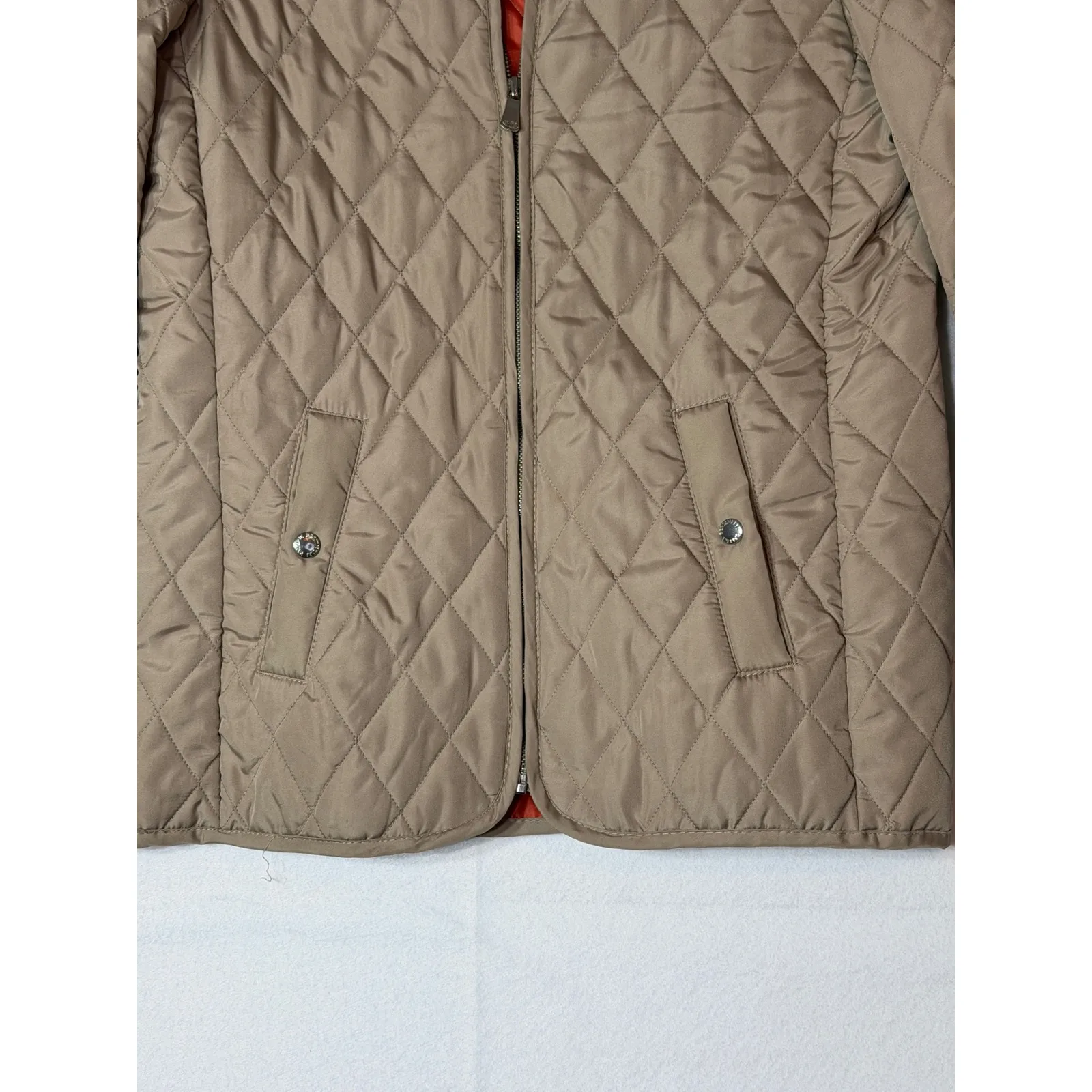 Valerie Bertinelli Quilted Jacket Beige Orange Plaid Lining Pockets Women's S - Image 8
