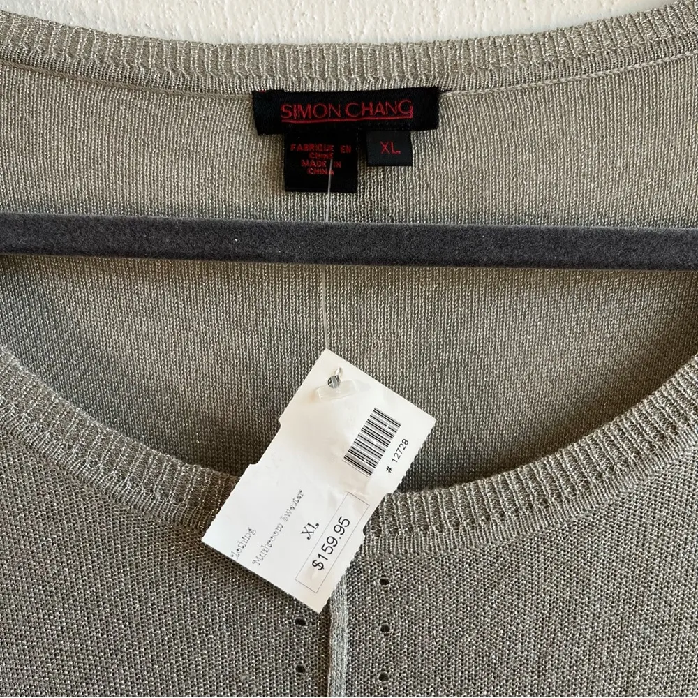 Simon Chang Sweater Silvery Gray Metallic Lightweight Tunic High - Image 3