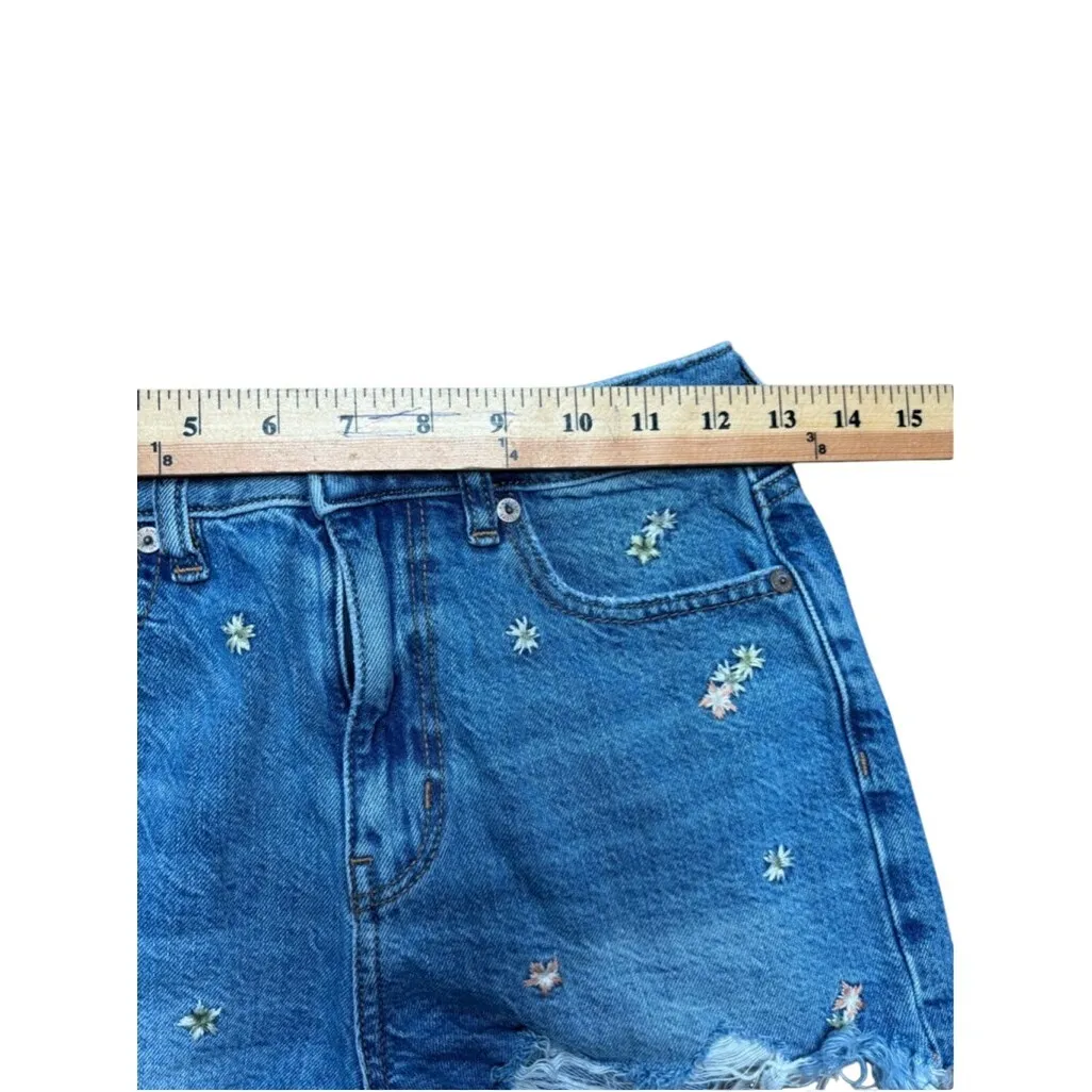 American‎ Eagle Shorts Women's Size 00 Blue Denim Floral Embroidered High Waist - Image 5
